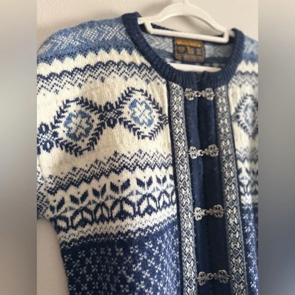 Woolrich vintage Navy and White Nordic Wool Cardigan size large - Picture 5 of 6